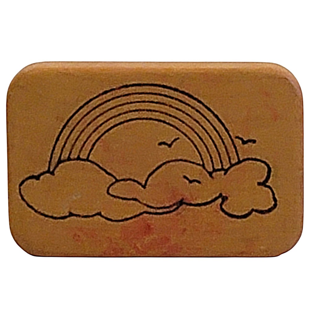 VTG 80s Co Motion Rainbow Rubber Stamp 1.25"x2" Clouds Birds Wood Mounted Crafts